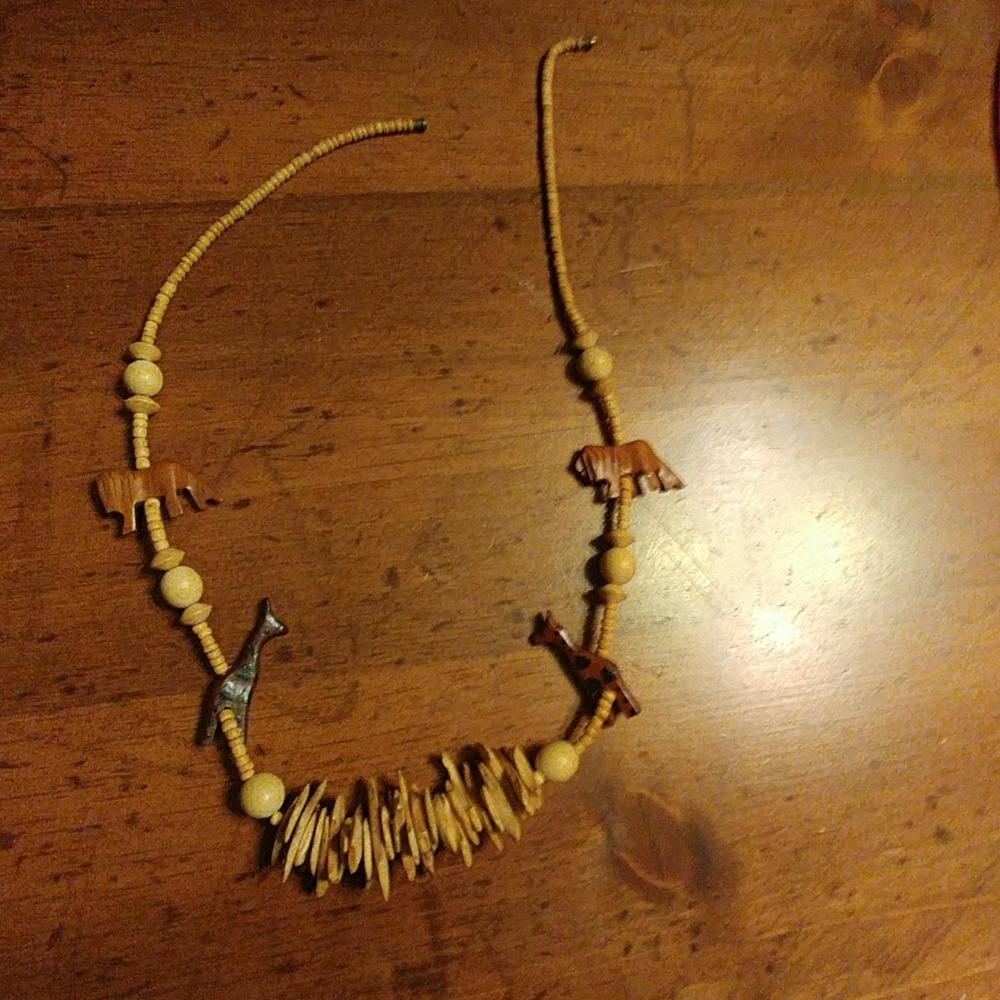 A wood beaded necklace